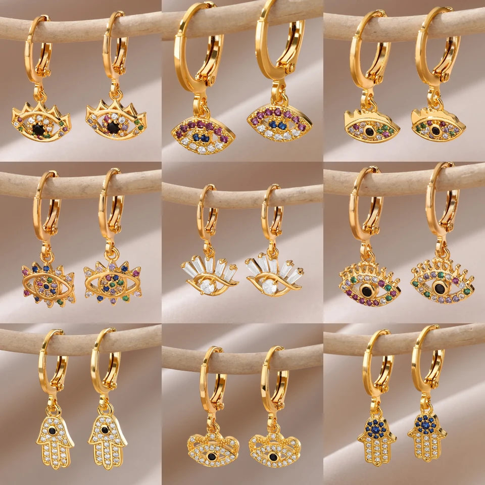 Aesthetic Luxury Zircon Evil Eye Hoop Earrings