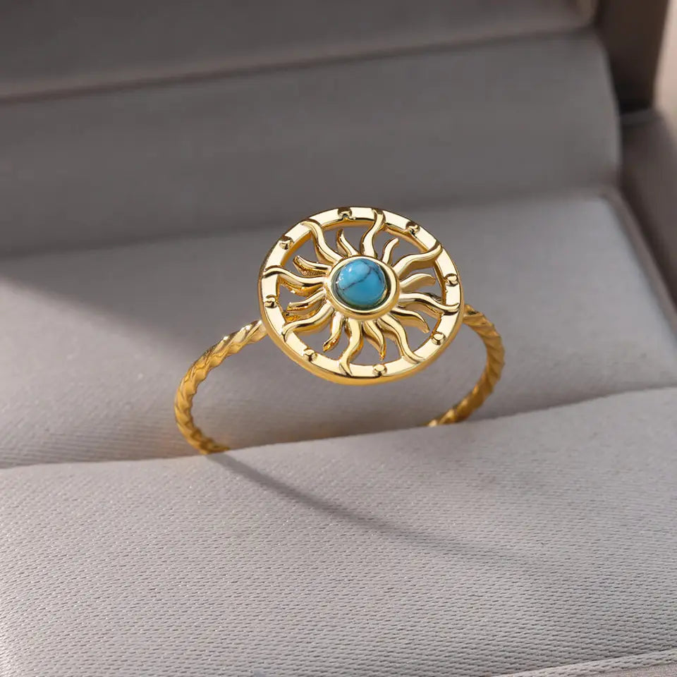 Gold Stainless Steel Sun Ring