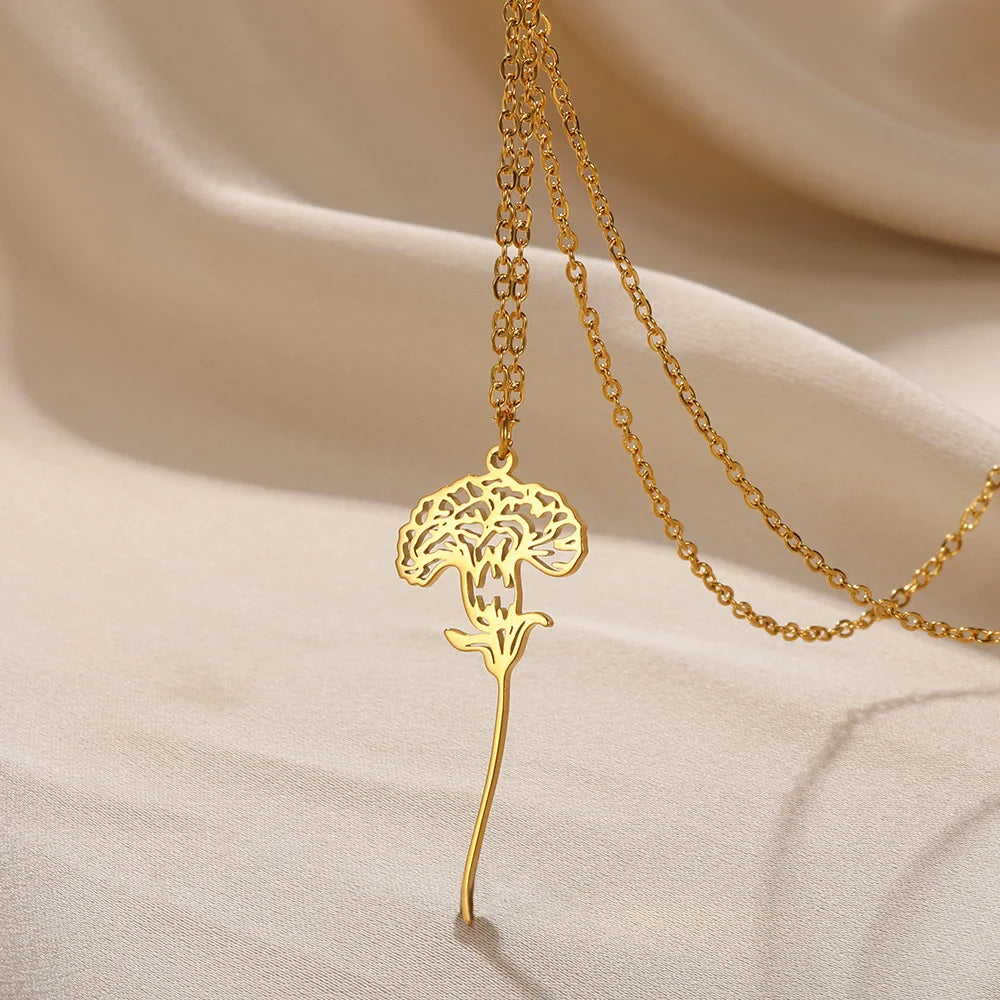 Gold Color Stainless Steel Flower Pendant Necklace