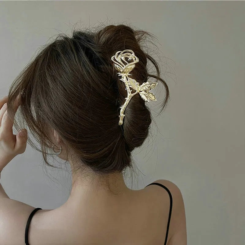 Elegant Gold Colored Flower Hair Clips Headband