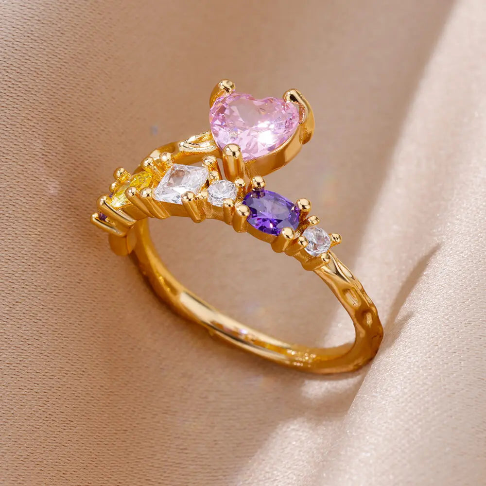 Gold Color Zircon Heart Rings