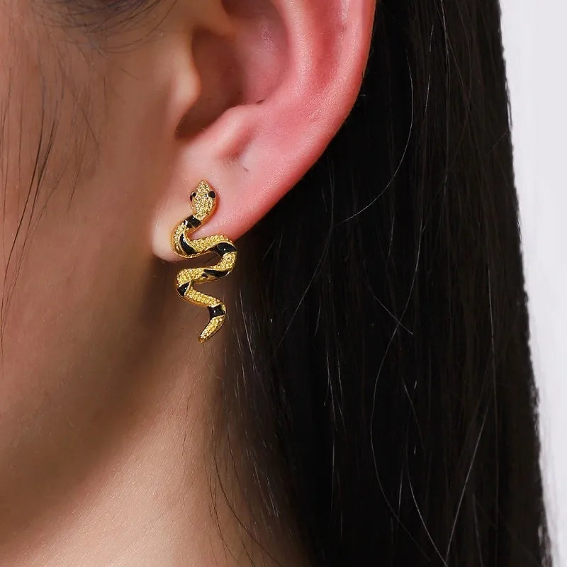 Trendy Gold Snake Stud Earrings