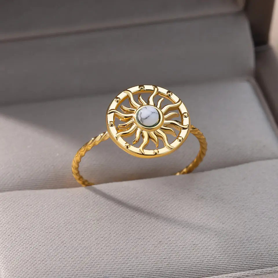 Gold Stainless Steel Sun Ring