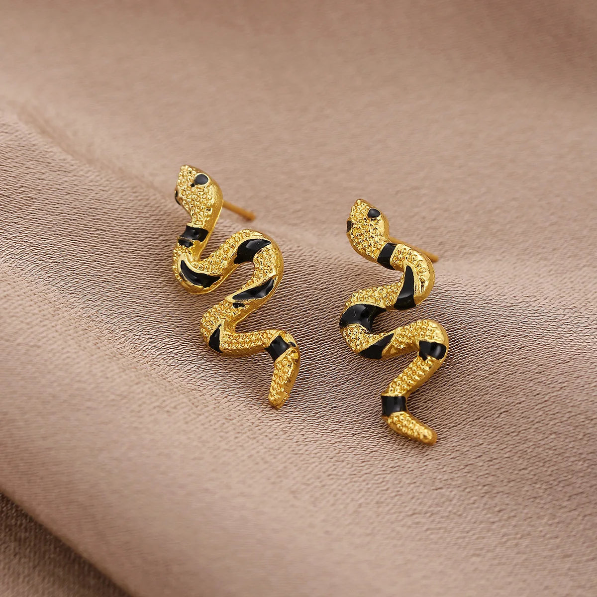 Trendy Gold Snake Stud Earrings