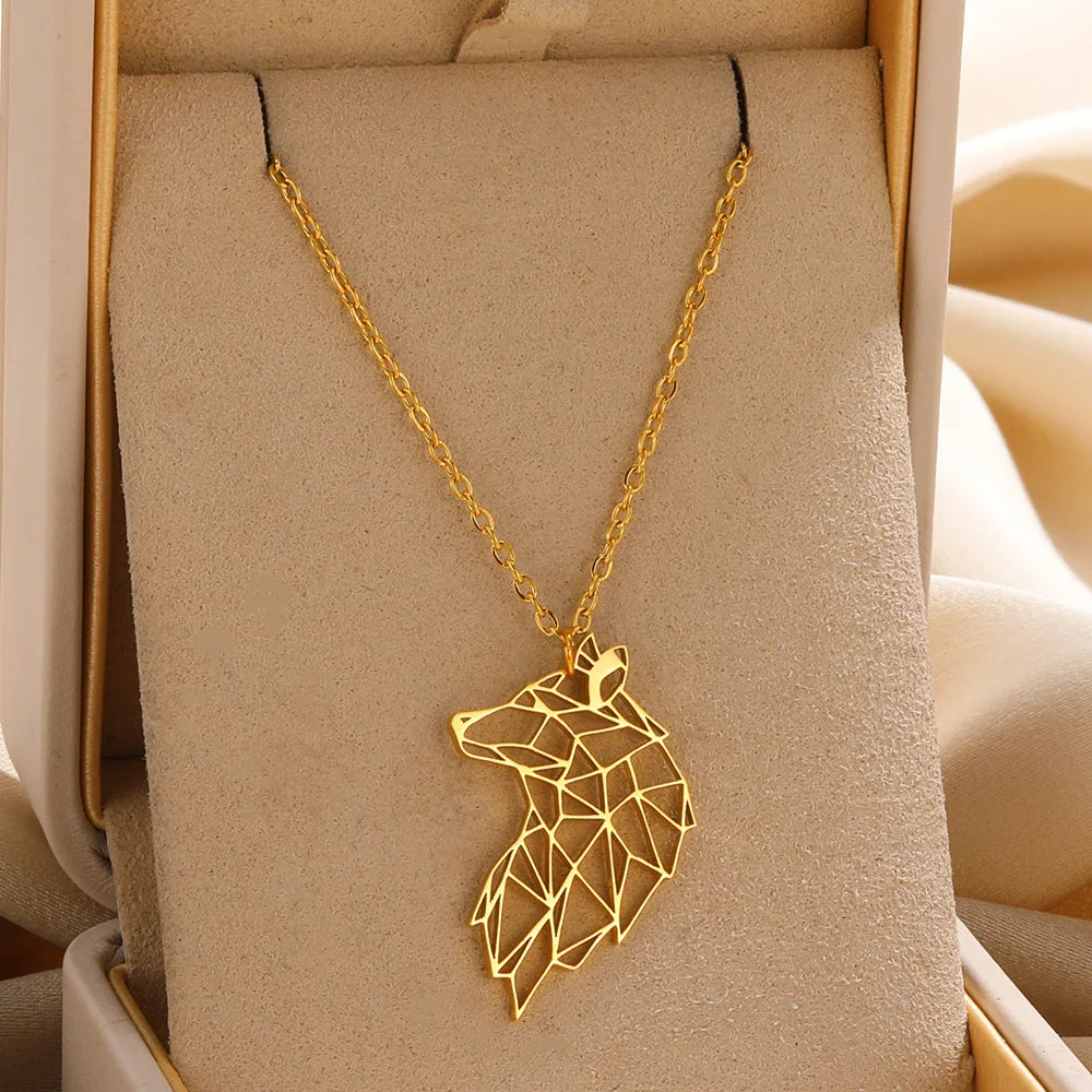 Gold Origami Animal Stainless Steel Pendant