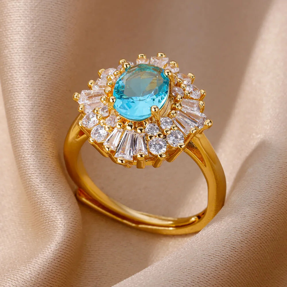 Stainless Steel Gold Plated Zircon Rings