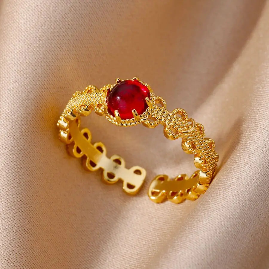 Fashion Red Opal Stainless Steel Adjustable Ring