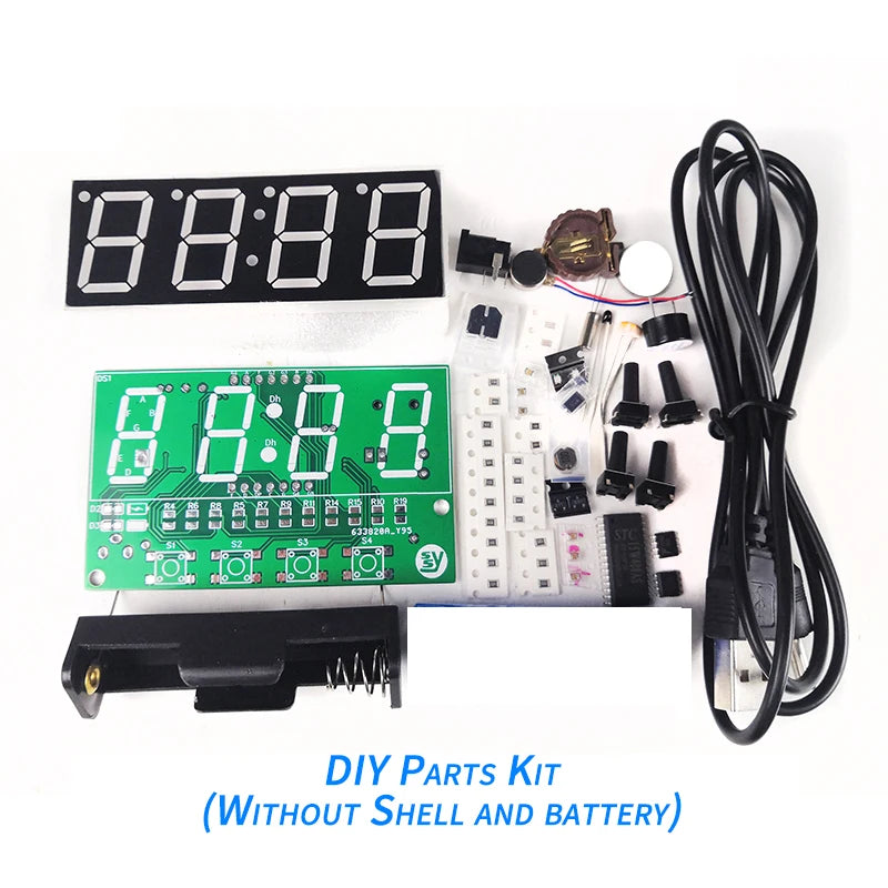 Multifunctional 4-Digit LED Clock Kit with Temperature