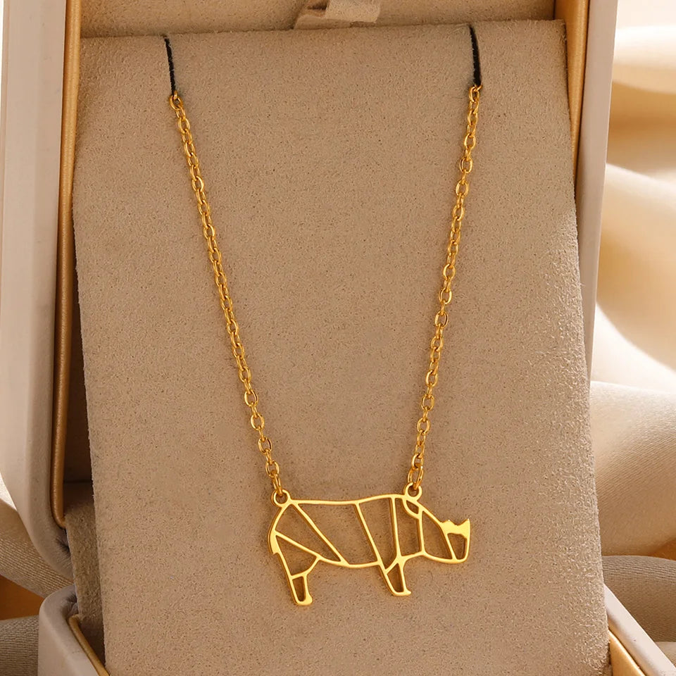 Gold Origami Animal Stainless Steel Pendant