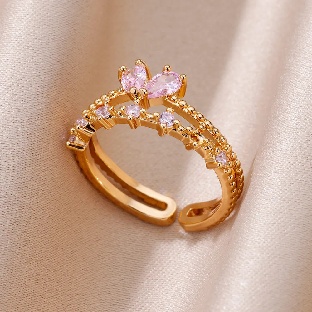 Gold Color Zircon Heart Rings