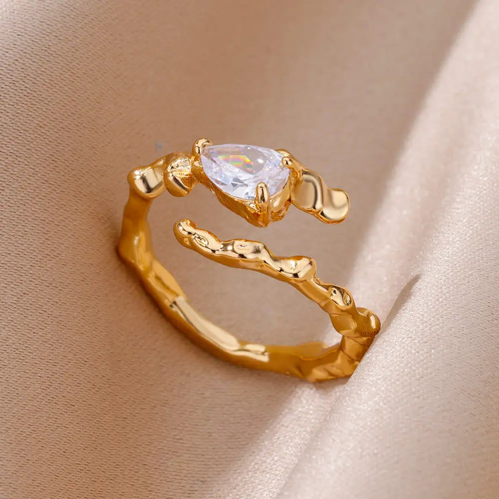 Gold Color Zircon Heart Rings