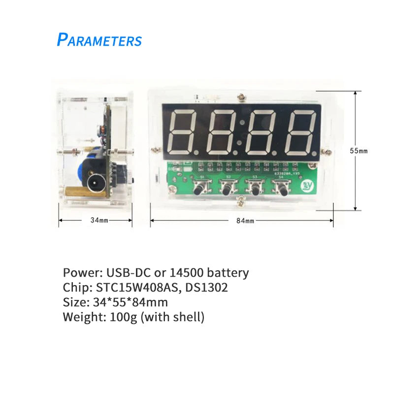 Multifunctional 4-Digit LED Clock Kit with Temperature