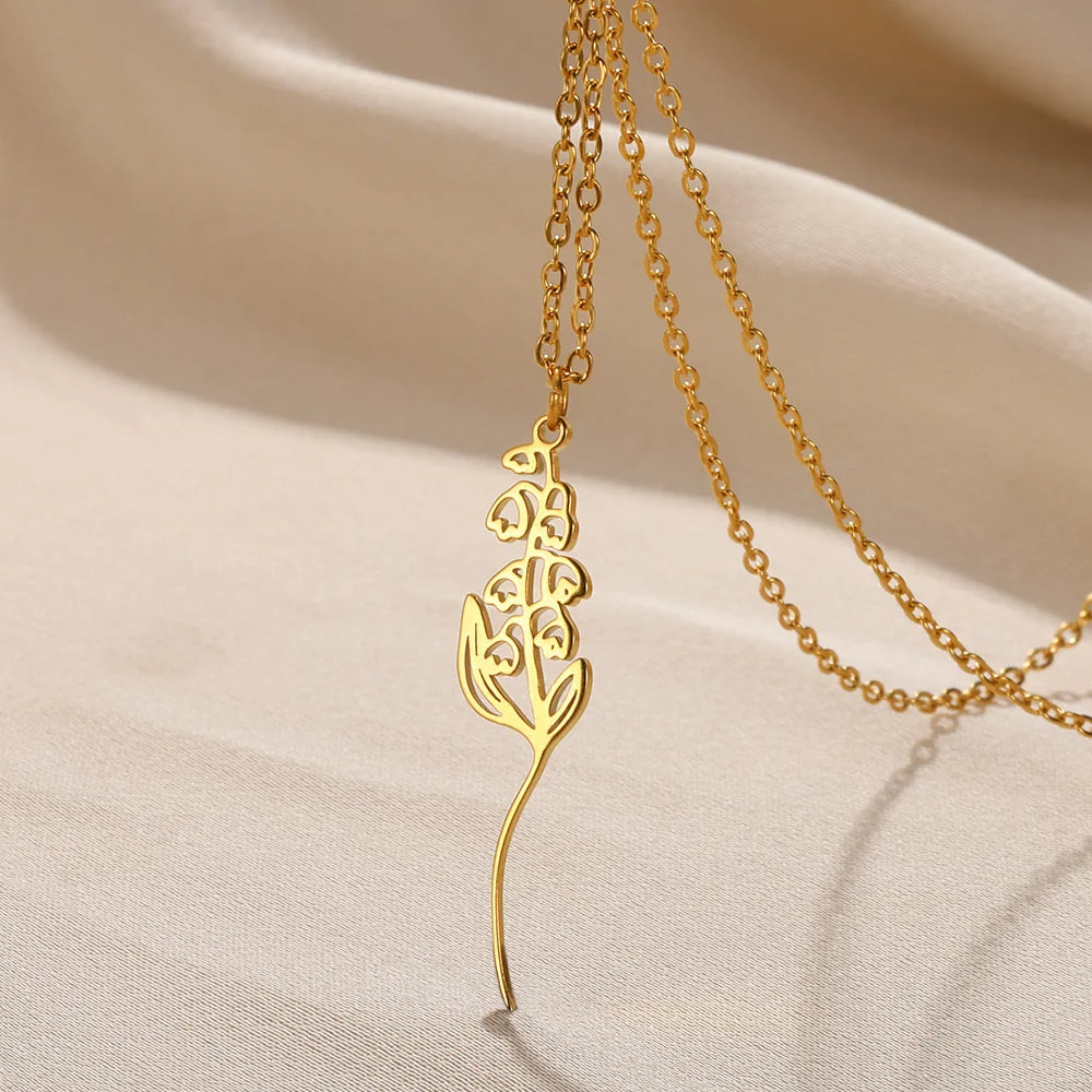 Gold Color Stainless Steel Flower Pendant Necklace