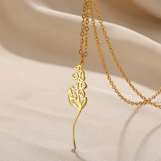 Gold Color Stainless Steel Flower Pendant Necklace